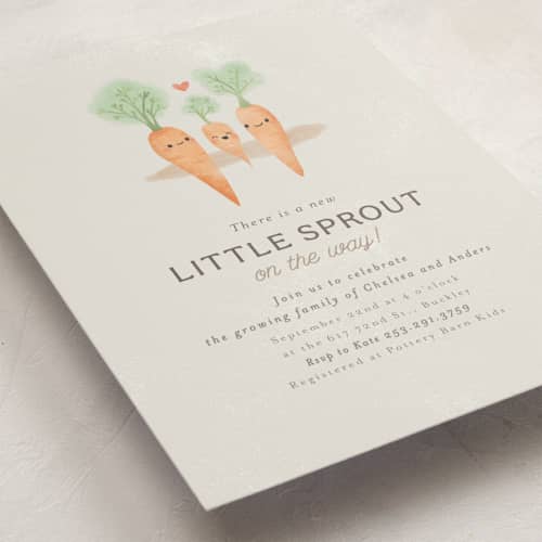 This is a grain baby shower postcards with standard by Itsy Belle Studio called little sprout printing on signature in postcard