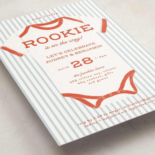 This is a cherry baby shower postcards with standard by Paper Raven Co. called rookie season printing on signature in postcard