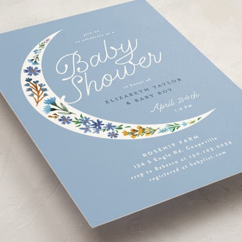 This is a moon flower baby shower postcards with standard by Alethea and Ruth called floral moon printing on signature in postcard