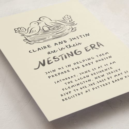 This is a beetle baby shower postcards with standard by Creo Study called nesting era printing on signature in postcard
