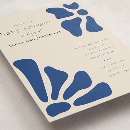 This is a cobalt baby shower postcards with standard by Joyce Pinheiro called modern bloom printing on signature in postcard