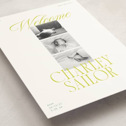 This is a citrus petite birth announcements with standard by Ashlee Townsend called little lemon printing on signature in petite