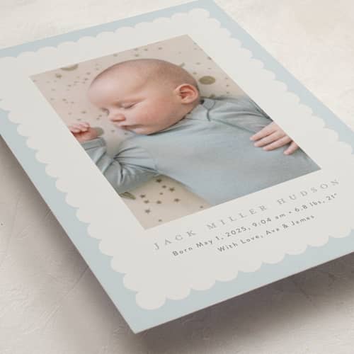 This is a sky petite birth announcements with standard by Nicoletta Savod called charmed printing on signature in petite