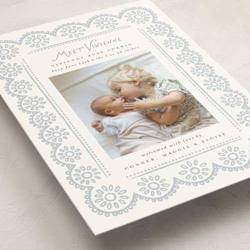 This is a cloud petite birth announcements with standard by Laura Hankins called handdrawn eyelet printing on signature in petite