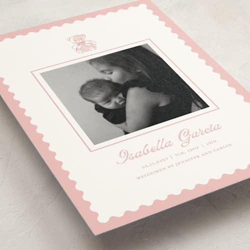 This is a petal petite birth announcements with standard by Teju Reval called sweet teddy bear printing on signature in petite
