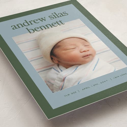 This is a fern petite birth announcements with standard by Kelly Watkins called classic color printing on signature in petite