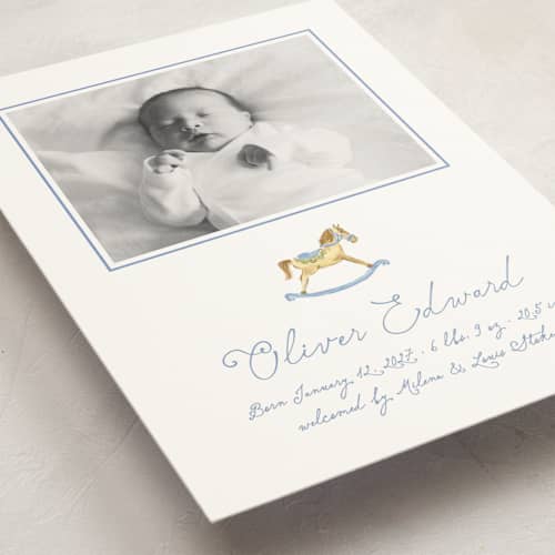 This is a powder petite birth announcements with standard by Pati Cascino called ternure printing on signature in petite