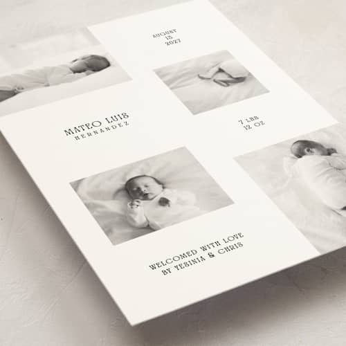 This is a sugar petite birth announcements with standard by Owl and Toad called keepsake printing on signature in petite