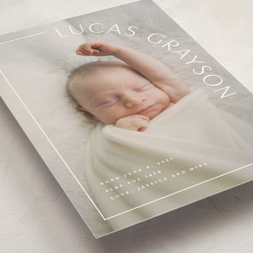 This is a snow petite birth announcements with standard by Lauren Chism called take shape printing on signature in petite