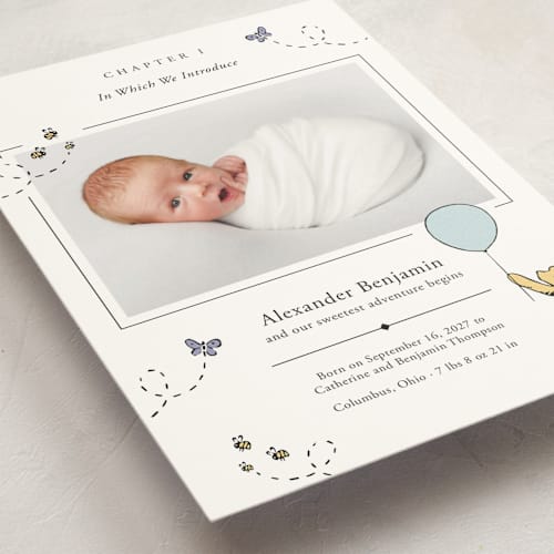 This is a cloud petite birth announcements with standard by Heather Schertzer called disney sweetest adventure printing on signature in petite