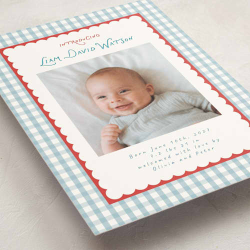 This is a picnic petite birth announcements with standard by Christy Hy Lee called playful pattern printing on signature in petite