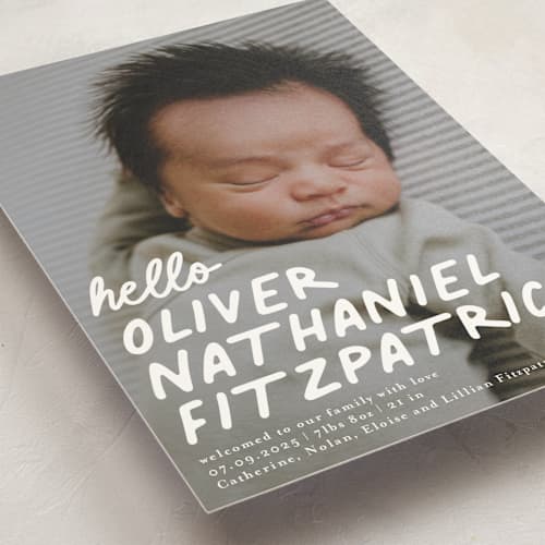 This is a snow petite birth announcements with standard by Angela Marzuki called casual hello printing on signature in petite