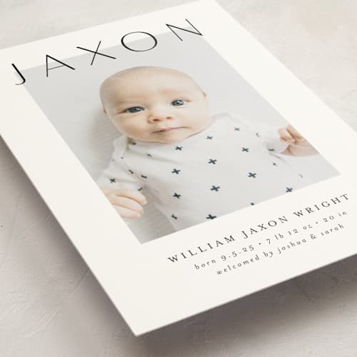 This is a ash birth announcement postcards with standard by Lehan Veenker called lift printing on signature in postcard