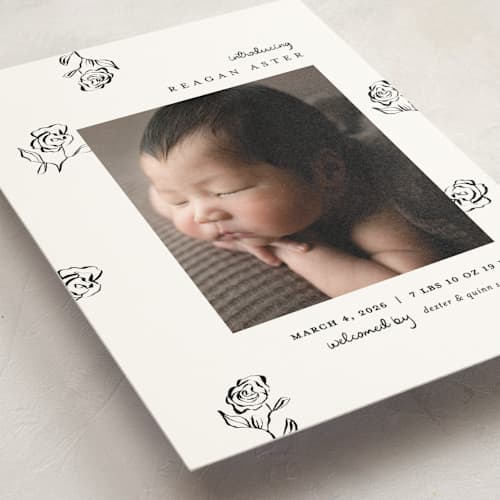 This is a lily of the valley birth announcement postcards with standard by Pixel and Hank called the flora printing on signature in postcard