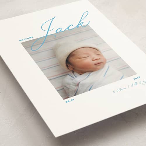 This is a ocean birth announcement postcards with standard by Jen Ramsey called congratulations printing on signature in postcard