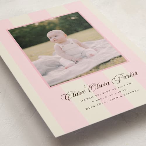 This is a fragola birth announcement postcards with standard by Megan Davis called gelato printing on signature in postcard