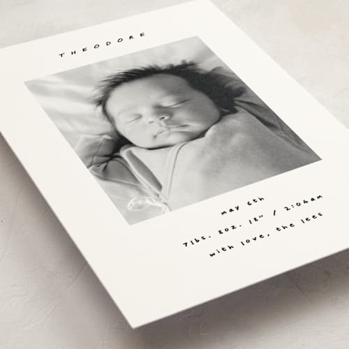 This is a snow birth announcement postcards with standard by AK Graphics called pano printing on signature in postcard