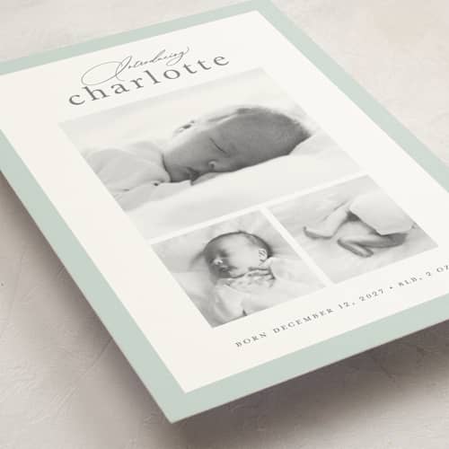 This is a pool birth announcement postcards with standard by Sarah Curry called little gallery printing on signature in postcard