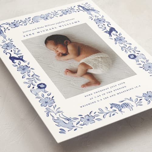 This is a ink birth announcement postcards with standard by Sarah Knight called wild one printing on signature in postcard