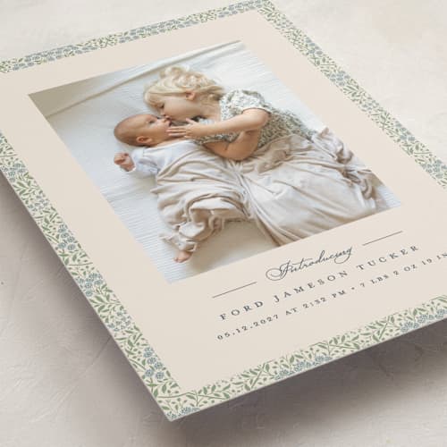 This is a meadow birth announcement postcards with standard by Erica Krystek called parisienne printing on signature in postcard