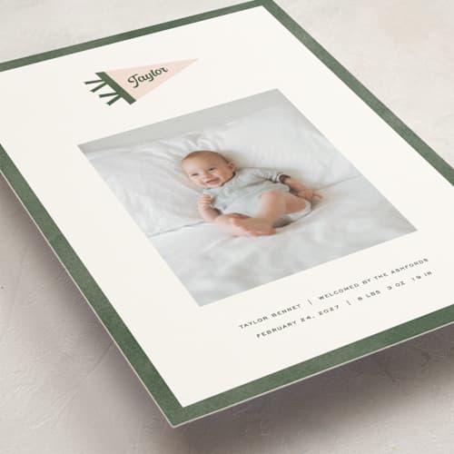 This is a ivy birth announcement postcards with standard by Pixel and Hank called pennant printing on signature in postcard