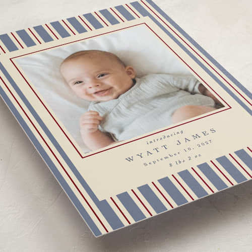 This is a lake birth announcement postcards with standard by Robert and Stella called colorful stripes printing on signature in postcard