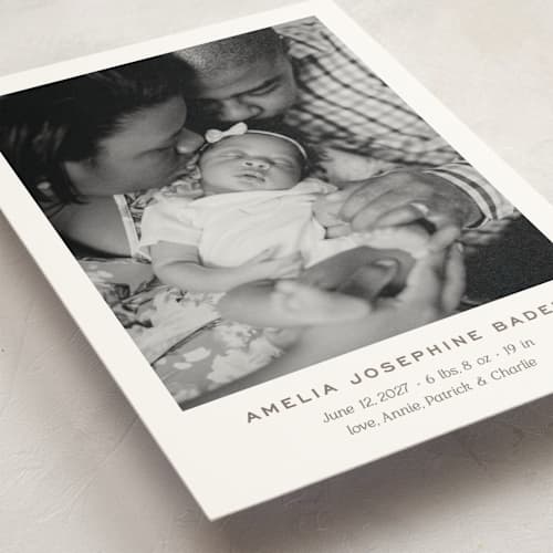 This is a fawn birth announcement postcards with standard by Megan Davis called soho printing on signature in postcard