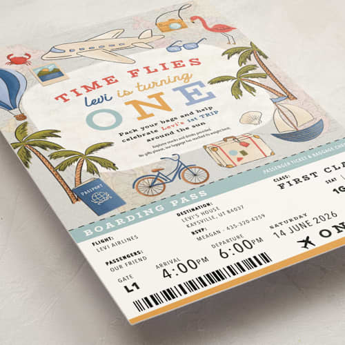 This is a aqua kids birthday invitations with standard by Meagan Griffin called first class - birthday printing on signature in postcard