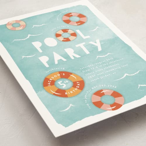 This is a palm springs kids birthday invitations with standard by Robert and Stella called pool party printing on signature in postcard