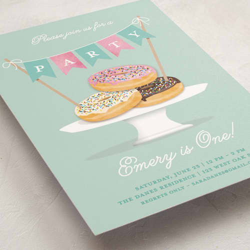This is a neptune kids birthday invitations with standard by Kerry Doyle called everyone loves donuts printing on signature in postcard