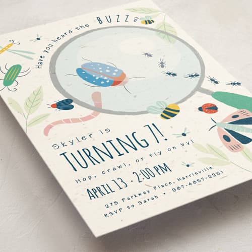 This is a dragonfly kids birthday invitations with standard by Kiersten Garner called buzzing birthday printing on signature in postcard