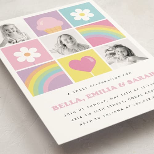 This is a cupcake kids birthday invitations with standard by Maria Alou called sweet party printing on signature in postcard