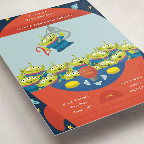 This is a star alliance kids birthday invitations with standard by Jackie Crawford called disney and pixar's toy story birthday claw printing on signature in postcard