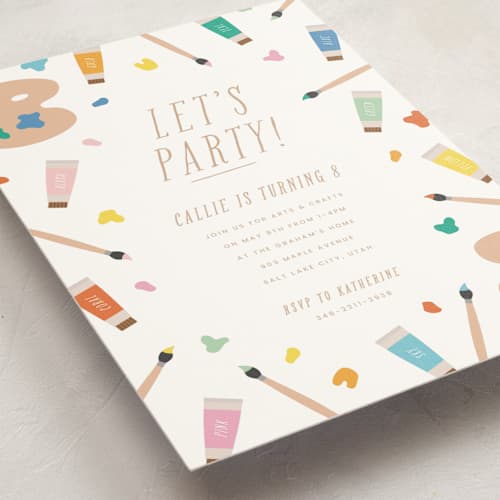 This is a frost kids birthday invitations with standard by Ellen Schlegelmilch called let's party! printing on signature in postcard