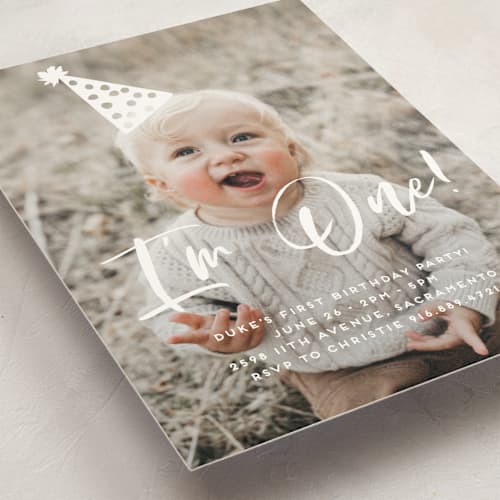 This is a sugar kids birthday invitations with standard by Christie Garcia called hats off printing on signature in postcard