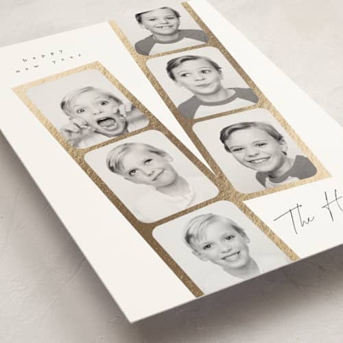 This is a snowfall christmas postcards with foil pressed by Leah Bisch called snapshots printing on signature in postcard