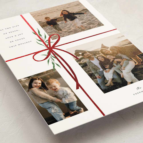 This is a snow christmas postcards with foil pressed by Susan Zinader called holiday gifts printing on signature in postcard