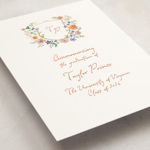 This is a hoos graduation announcements with standard by Cass Loh called wildflowers crest printing on signature in petite
