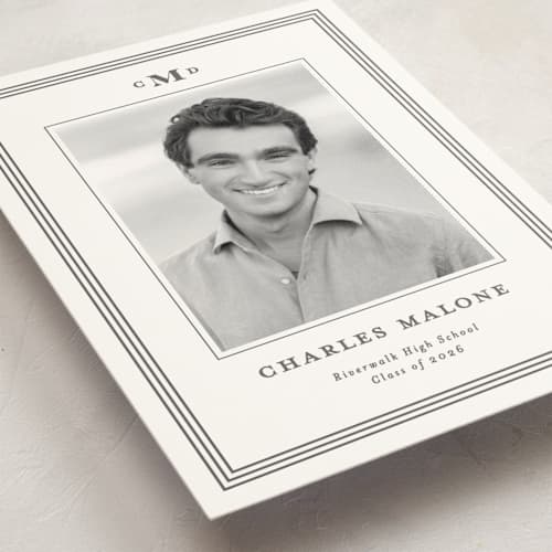 This is a steel graduation announcements with standard by Creo Study called timeless impressions printing on signature in petite