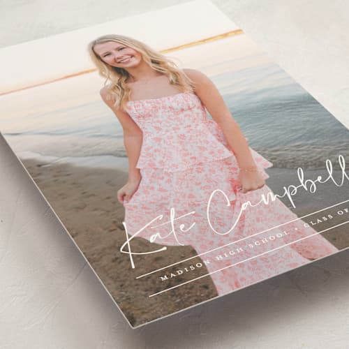 This is a linen graduation announcements with standard by Erica Krystek called signature grad printing on signature in petite