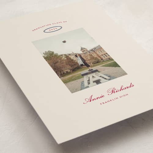 This is a sand graduation announcements with standard by Rachel Cassel called the single photo printing on signature in petite