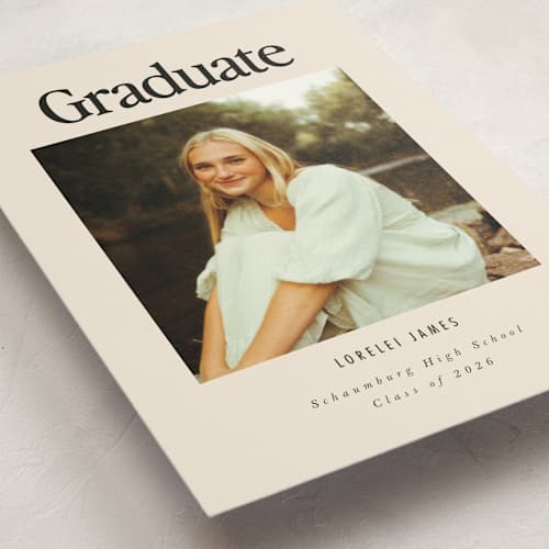 This is a cream graduation announcements with standard by Nazia Hyder called persistence printing on signature in petite