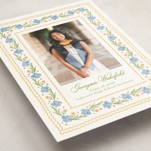 This is a sky graduation announcements with standard by Melanie Kosuge called blooming printing on signature in petite