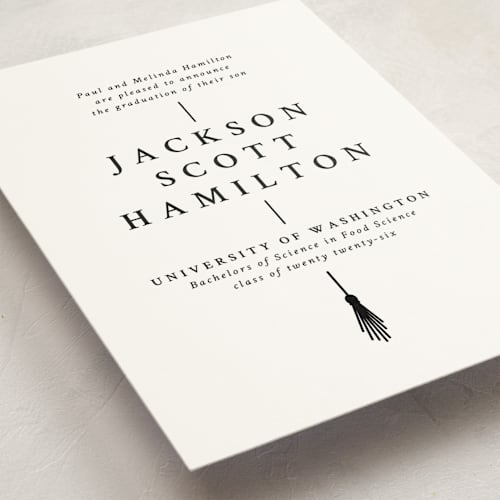 This is a onyx graduation announcements with standard by Amy Payne called tassel line printing on signature in petite
