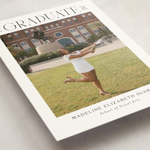 This is a snow graduation announcements with standard by Nicoletta Savod called newsprint printing on signature in petite