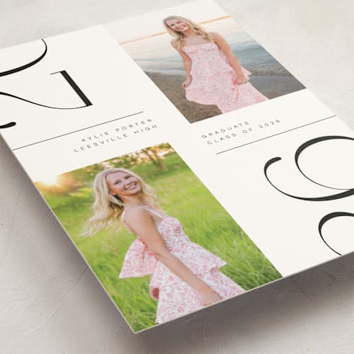 This is a pearl graduation announcements with standard by David Michuki called trim edges printing on signature in postcard