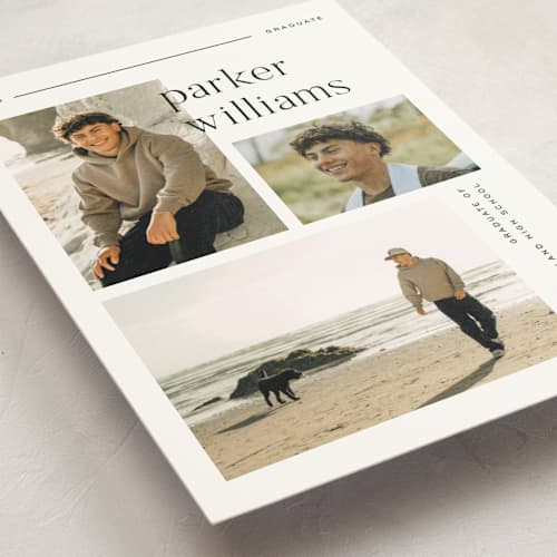 This is a onyx graduation announcements with standard by Pixel and Hank called margins printing on signature in postcard