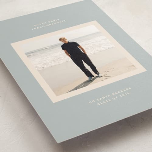 This is a sky graduation announcements with standard by JoAnn Jinks called minimal printing on signature in postcard