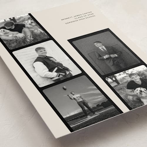 This is a shadow graduation announcements with standard by taylorVdesign called highlight reel printing on signature in postcard