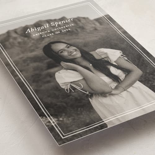 This is a cream graduation announcements with standard by Ellen Schlegelmilch called abigail printing on signature in postcard